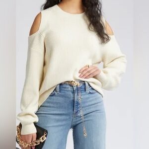 Open Edit Cold Shoulder Ribbed sweater Size M in Cream NWT